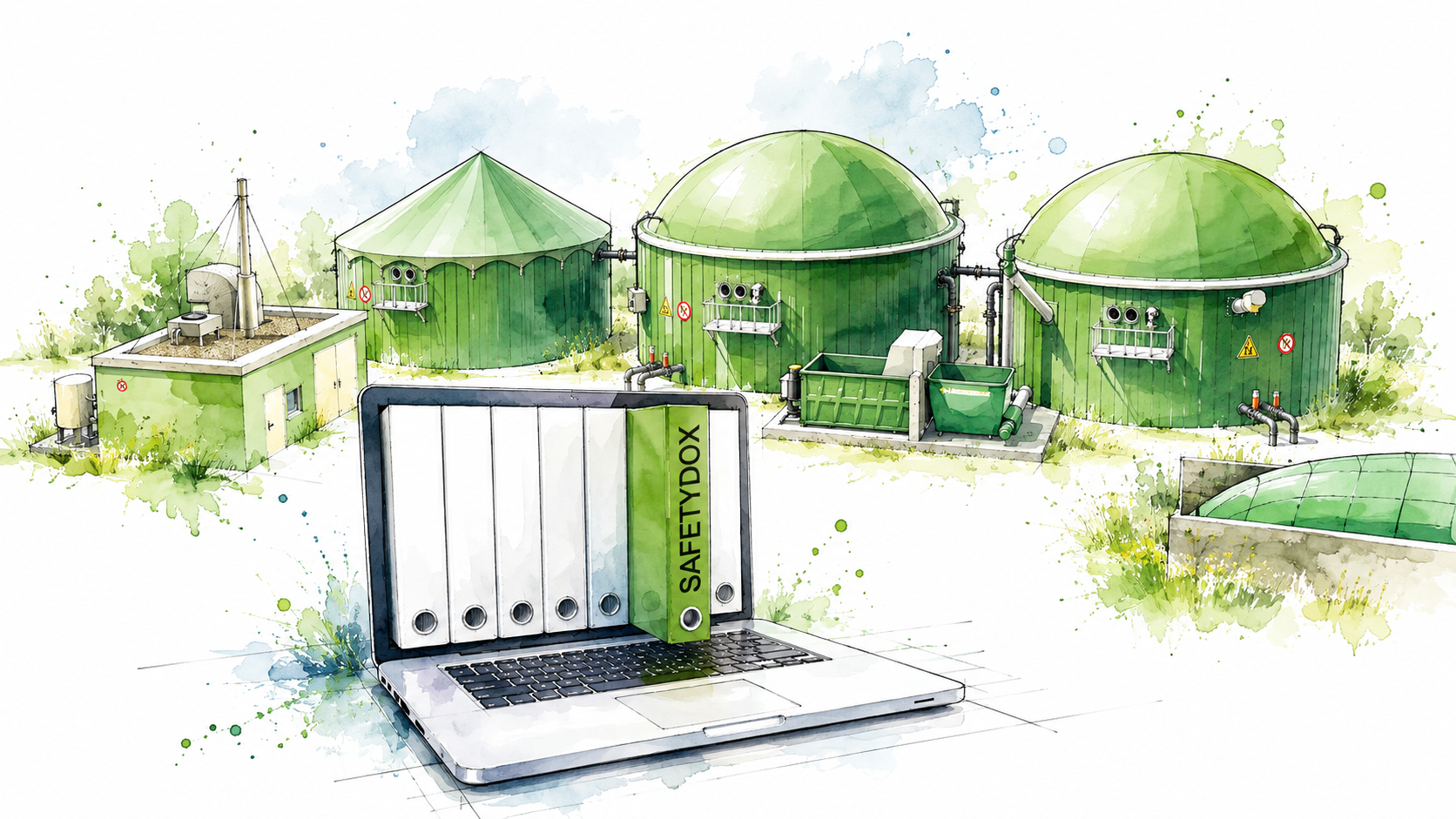 Biogasanlage mit Unterlagen für einen sicheren Anlagenbetrieb
